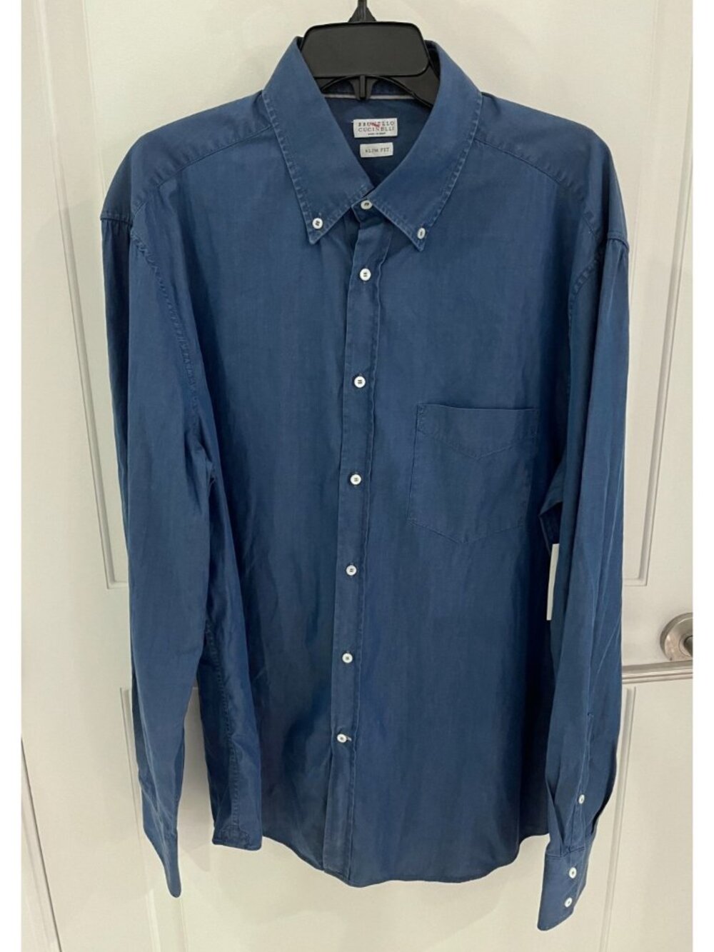 NWT Brunello Cucinelli Shirt Mens XXL Slim Fit Blue Denim Button Up Made Italy